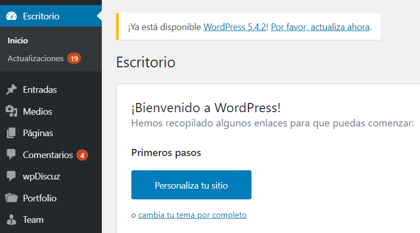Cómo se crea una página web en WordPress, interfaz